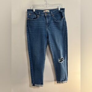 Levi's Blue Ankle Cropped Jeans with Distressed Details